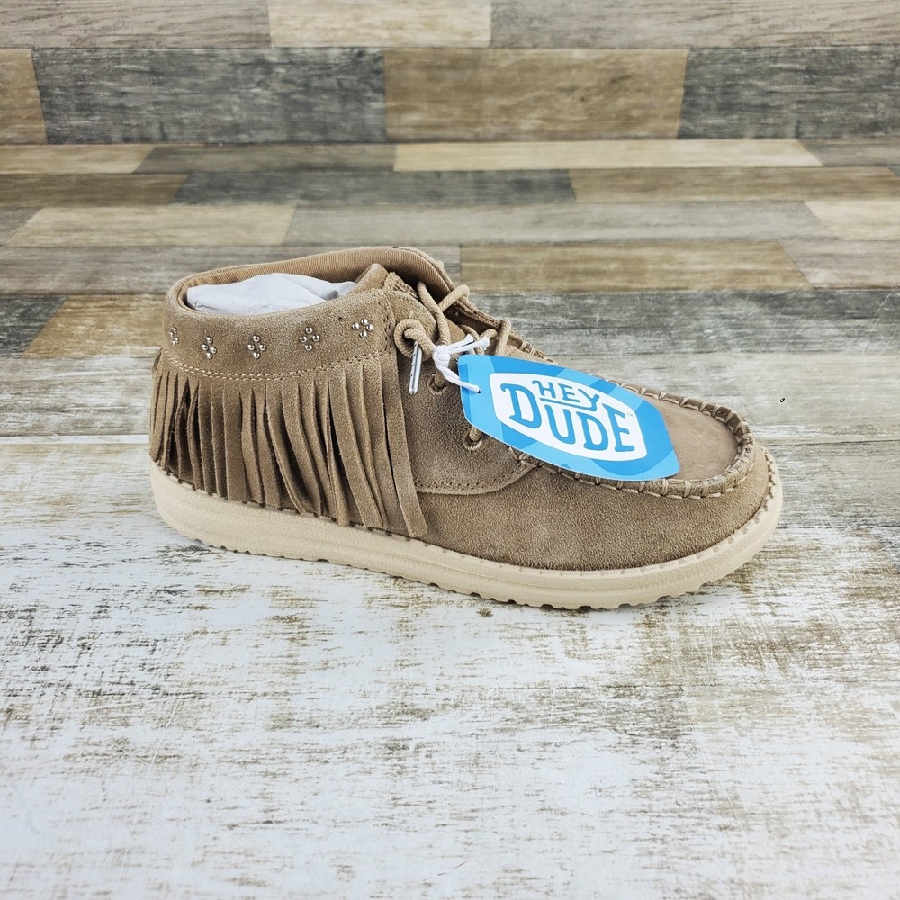 Hey Dude Wendy Mid Fringe Cowgirl Womens Loafer Shoes Sz 7 Tan Suede Slip On